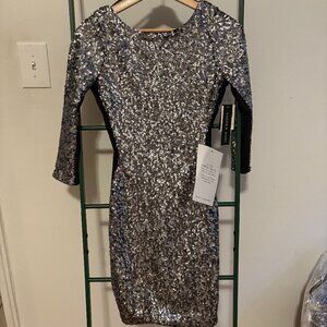Andrew Marc Silver Sequin Sheath Dress NWT Size 0